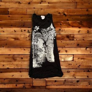 MNG by Mango Dress Women’s Black And white art ruffle neck tank sleeveless dress